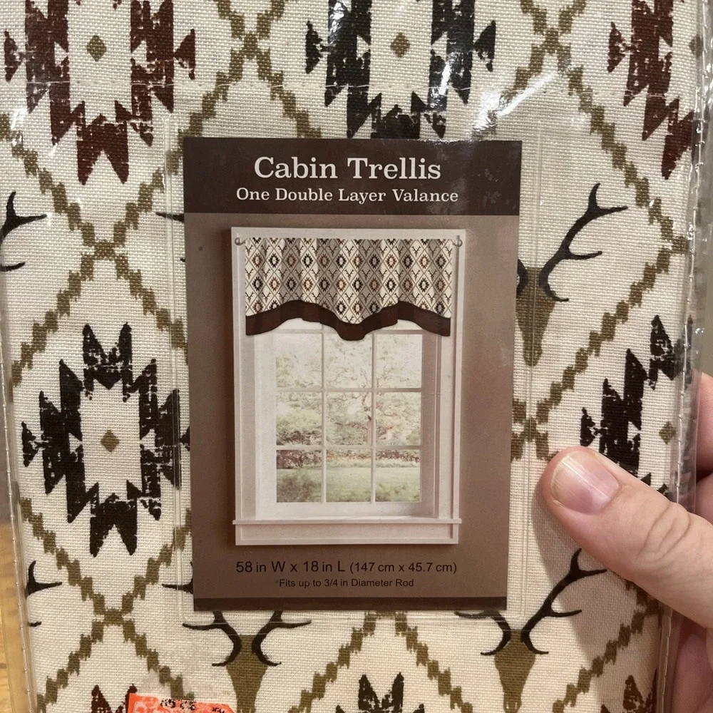 Cabin Trellis Rustic Valance Hunting DEER ANTLERS Cream 58x18